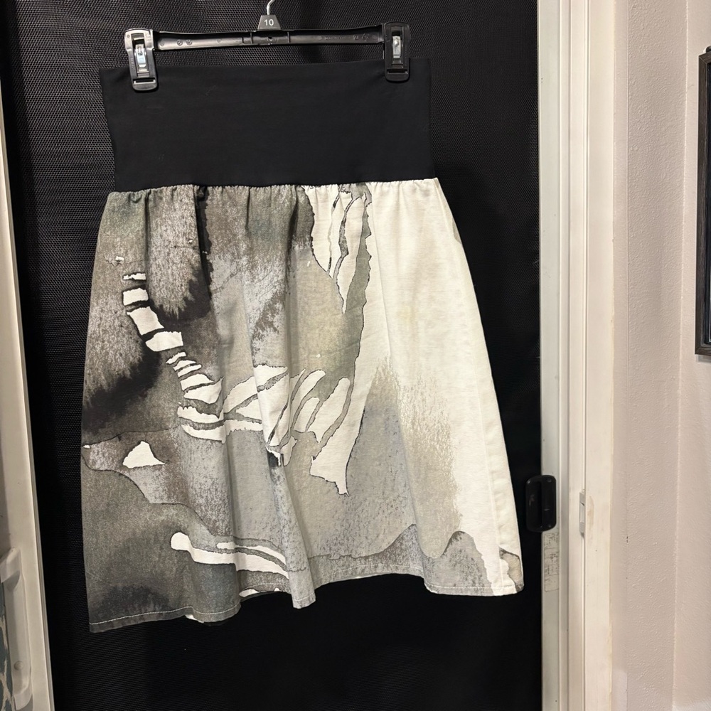 Artsy Handmade Wide Waistband Cotton Skirt Artsy Unique Gray White size L